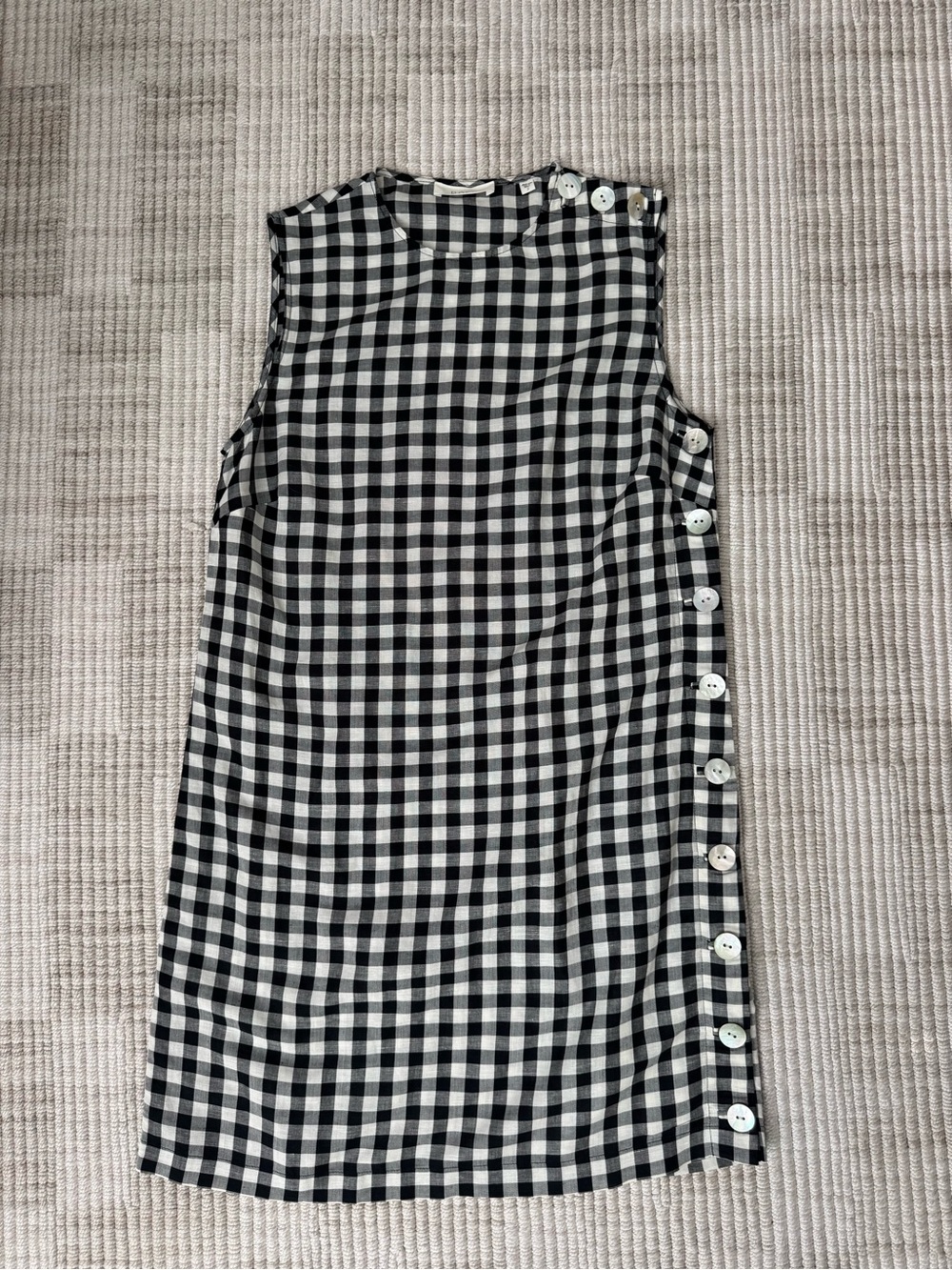 Doen Black and White Gingham Button-Side Sleeveless Mini Dress